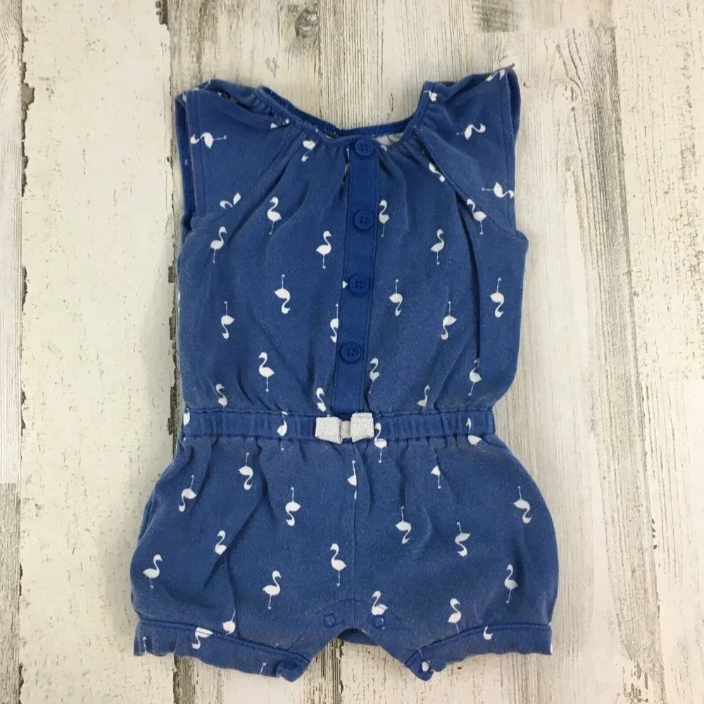 Gymboree Baby Girls 12 to 18 M Blue White Flamingo Romper